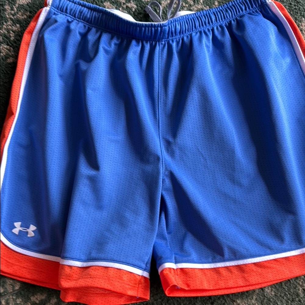 Under Armour Blue and Orange Athletic Shorts with Elastic Waistband